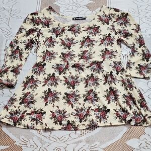 Allegra K Floral Print Blouse in Cream and Red